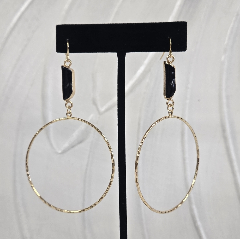 "Kansas" Black Stone Gold Hoop Earrings by Leslie Curtis